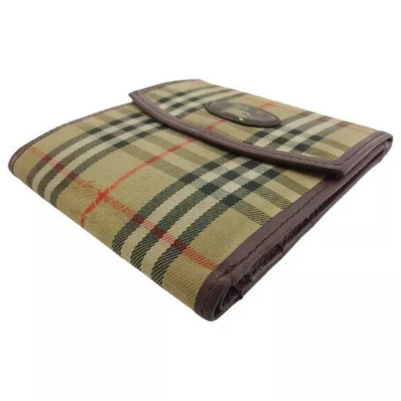 BURBERRY Trifold Wallet Check Beige Canvas x Leather Authentic Used - Picture 3 of 7